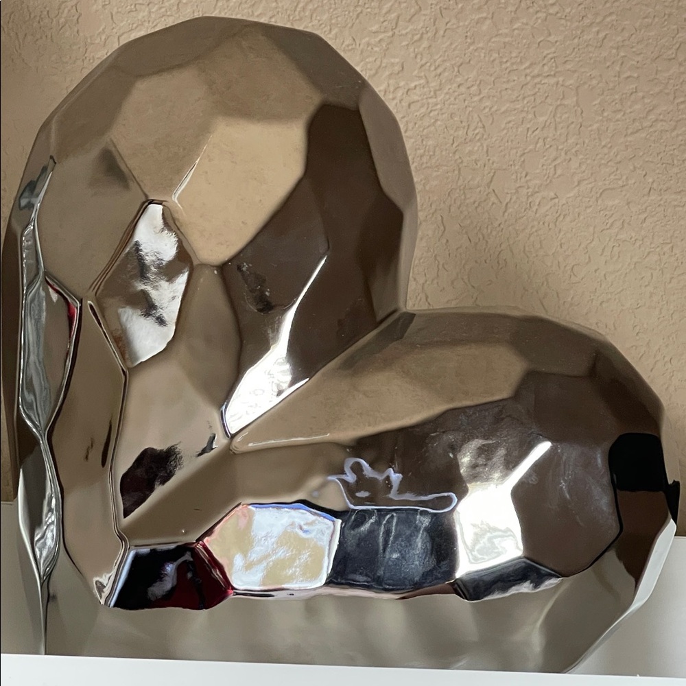 Silver Geometric Heart Sculpture